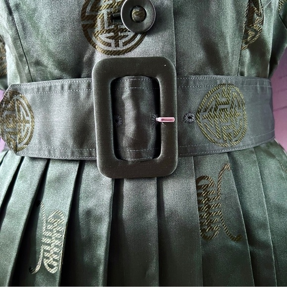 1950s Emerald Green Silk Party Dress Chinese Prom Dress Vintage Satin - Picture 5 of 8